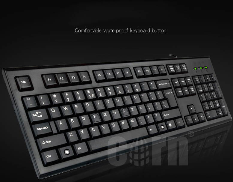 CORN KR-85 Ergonomic Design, Waterproof USB Plug Wired 104 Keys Durable Keyboard  For Office And Game, SupportWinXP/Vista/7/8/10/Mac OS - Classic Black