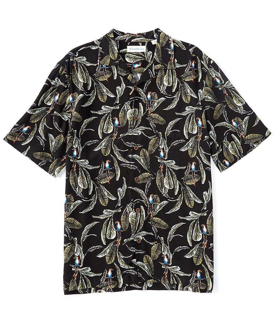 Caribbean Jungle Parrot Short-Sleeve Woven Shirt