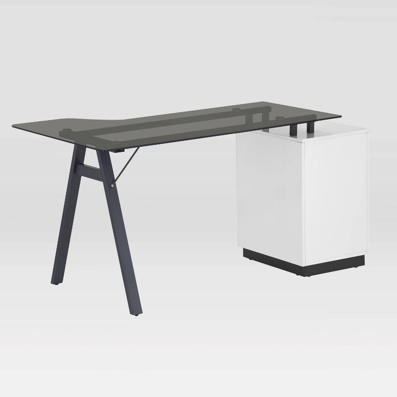 Modern Home Office Computer Desk with Smoke Tempered Glass Top & Storage White - Techni Mobili