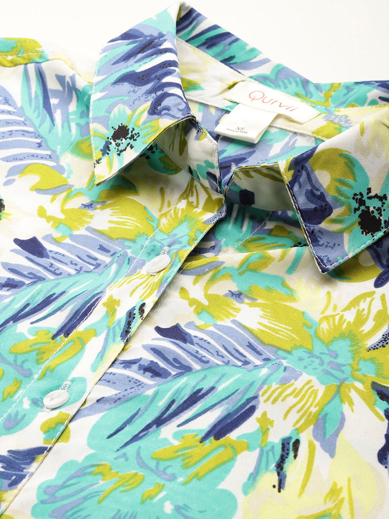 Qurvii Green & White Printed Co-Ord Set