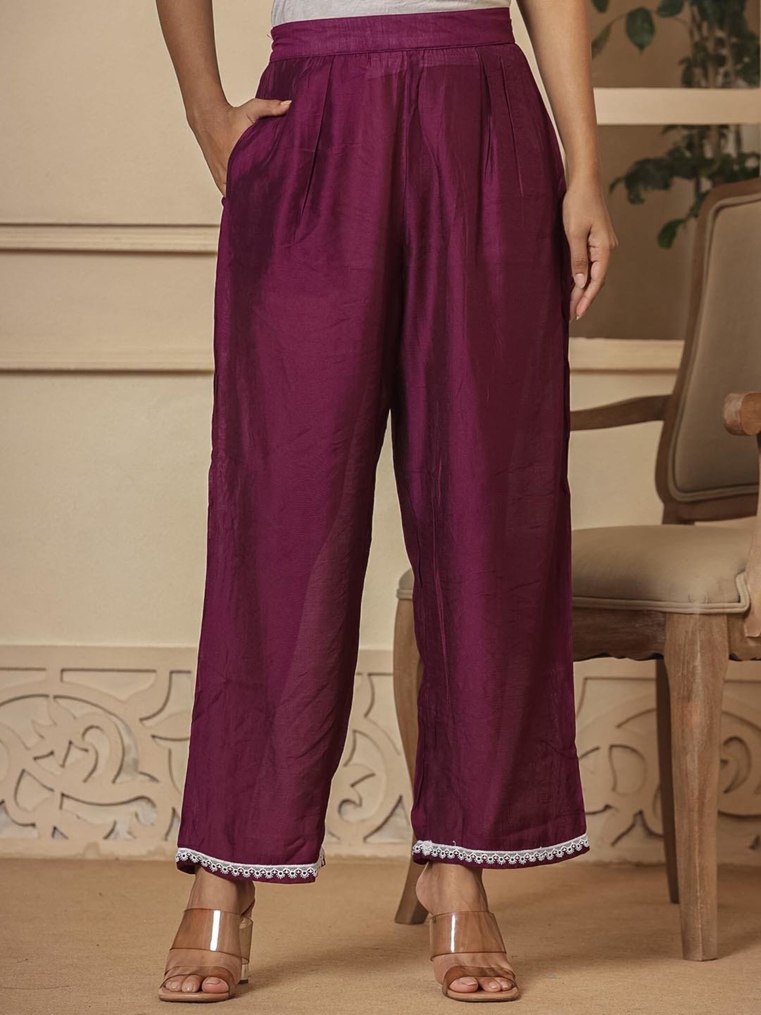 Yufta Purple Striped Kurti & Palazzo Set