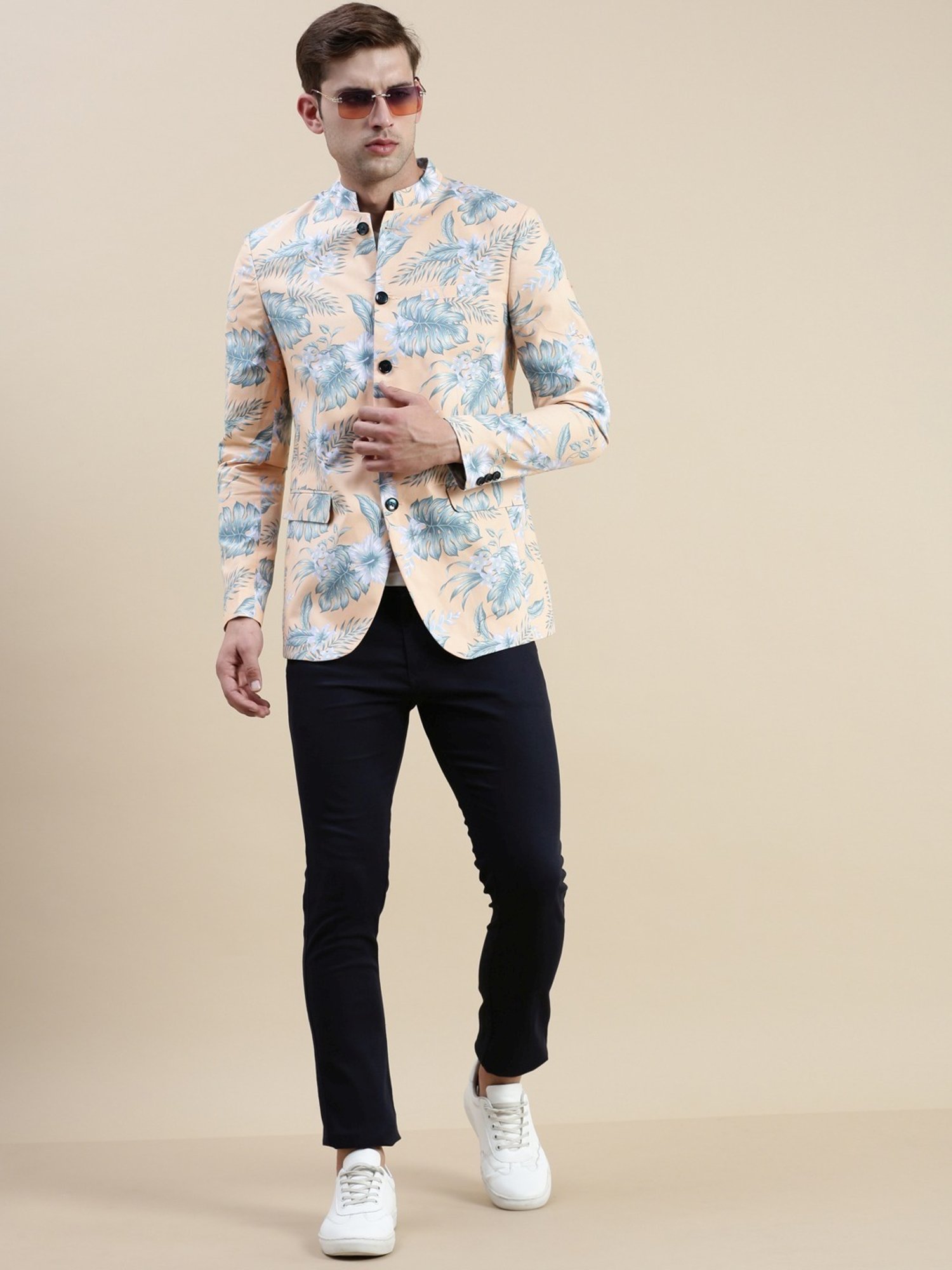 SHOWOFF Coral Cotton Slim Fit Printed Blazer