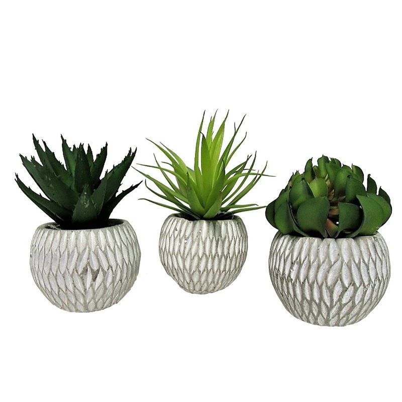 6" x 12" Set of 3 Artificial Succulent Plants in Concrete Pot - LCG Florals
