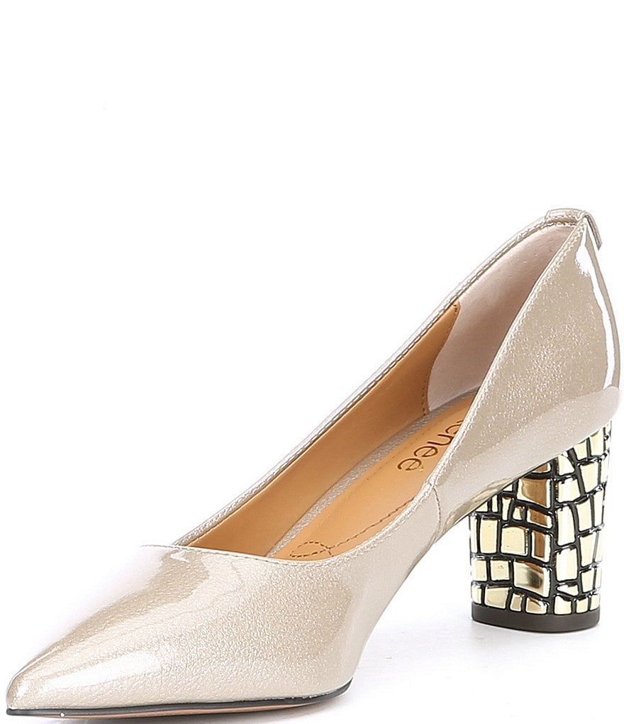 J. Renee Vaneeta Patent & Croc Embossed Metal Heel Pumps