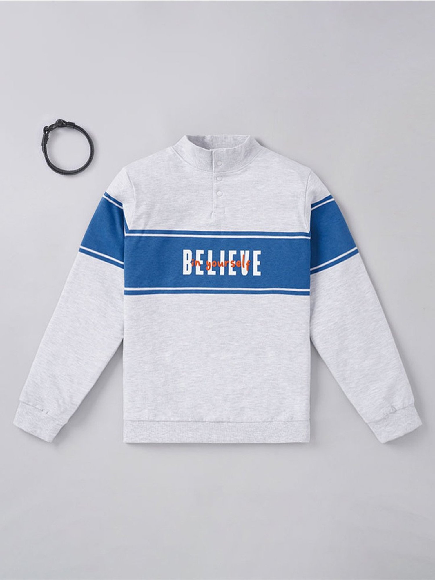 Edheads Kids Grey & Blue Cotton Printed Full Sleeves Sweatshirt