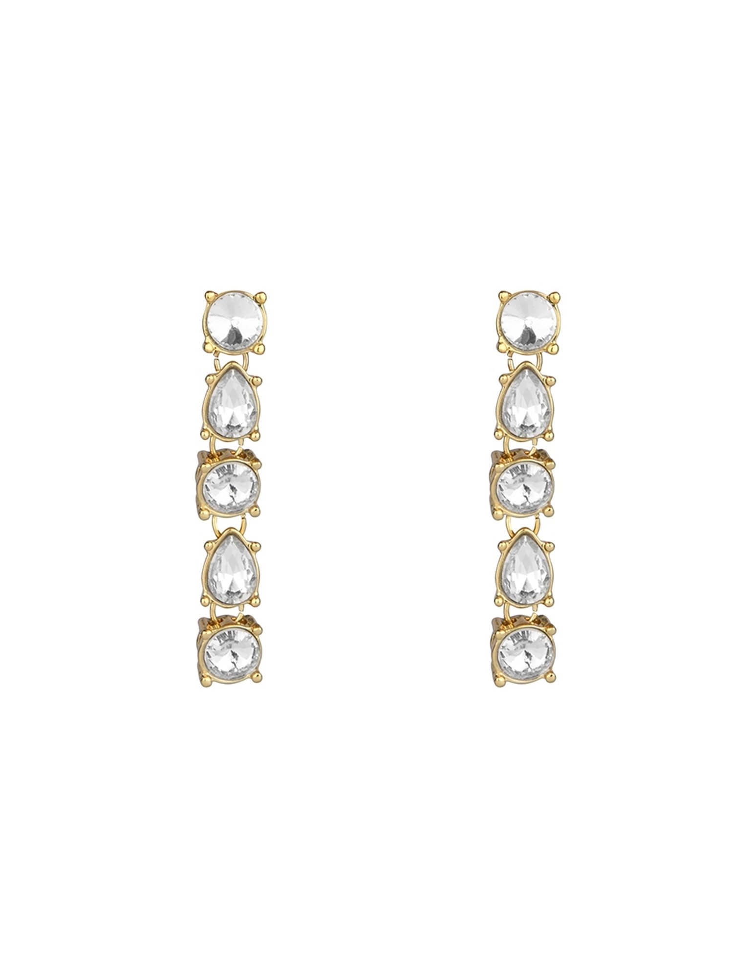 Lilly & Sparkle Gold-Toned White Stone Studded Statement Drop Earrings