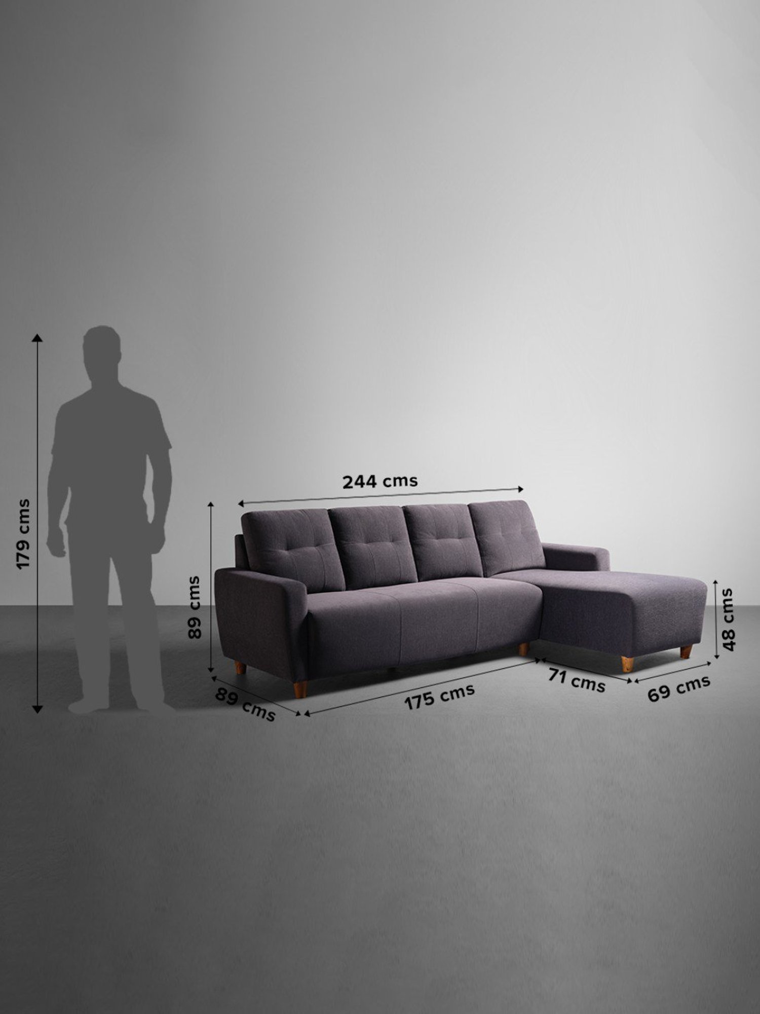 Sleepyhead Yolo Sesame Grey Fabric 3 Seater RHS L Shape Sofa Set