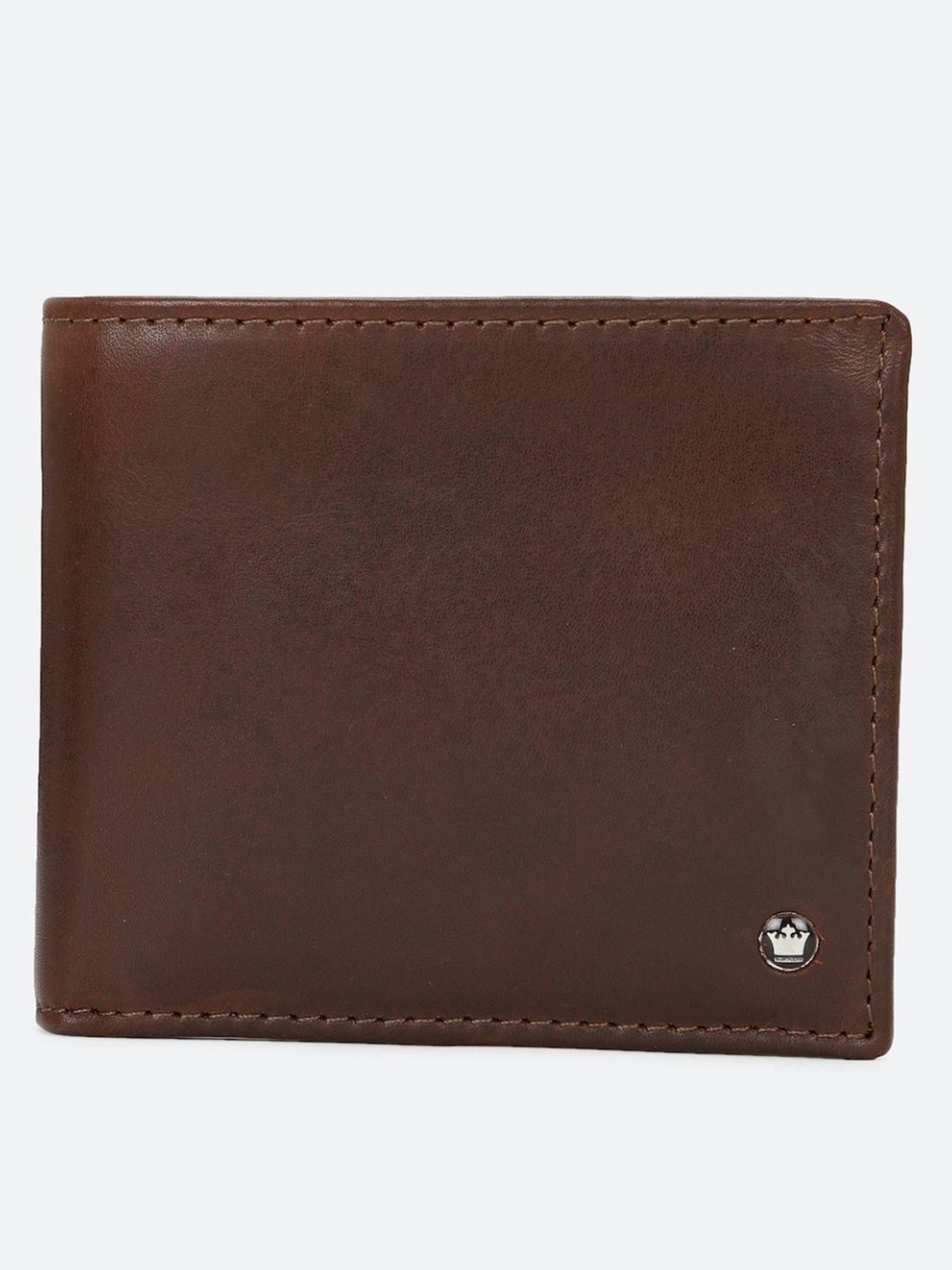 Louis Philippe Brown Leather Solid Bi-Fold Wallet