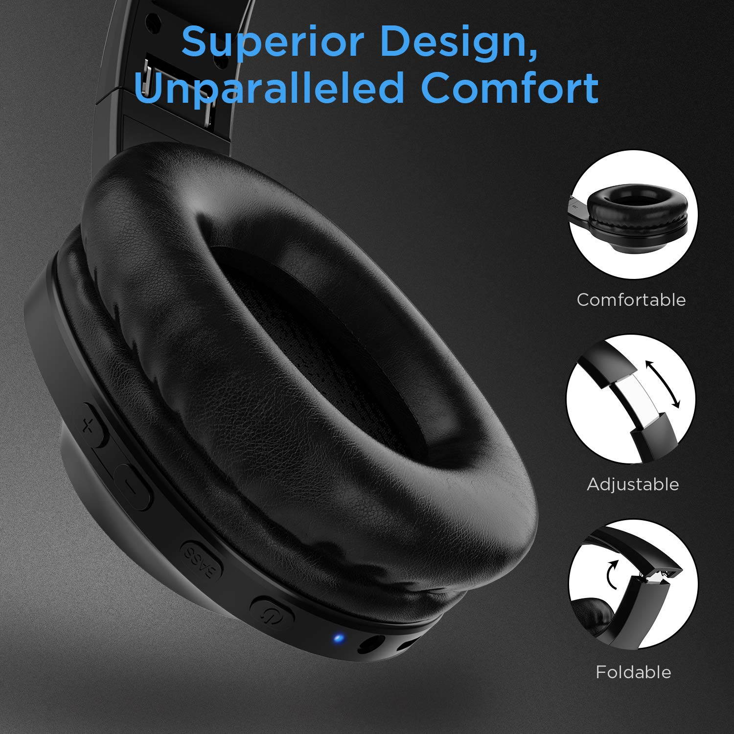 Bluetooth Headphones, Letscom Wireless Headphones Over Ear with Hi-Fi Sound Mic Deep Bass, 100 Hours Playtime and Soft Memory Protein Earpads for Travel Work TV PC Cellphone - Black