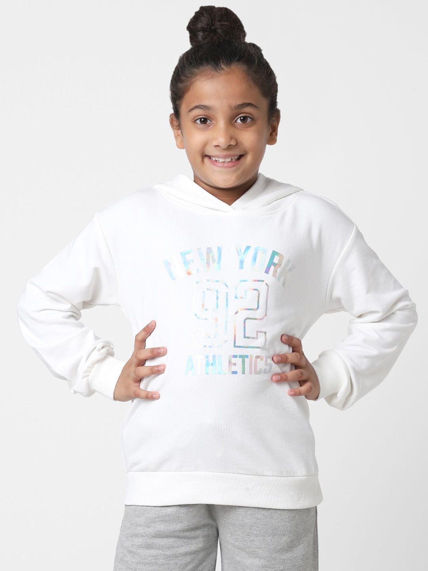 KIDS ONLY White Printed Full Sleeves Sweatshirt