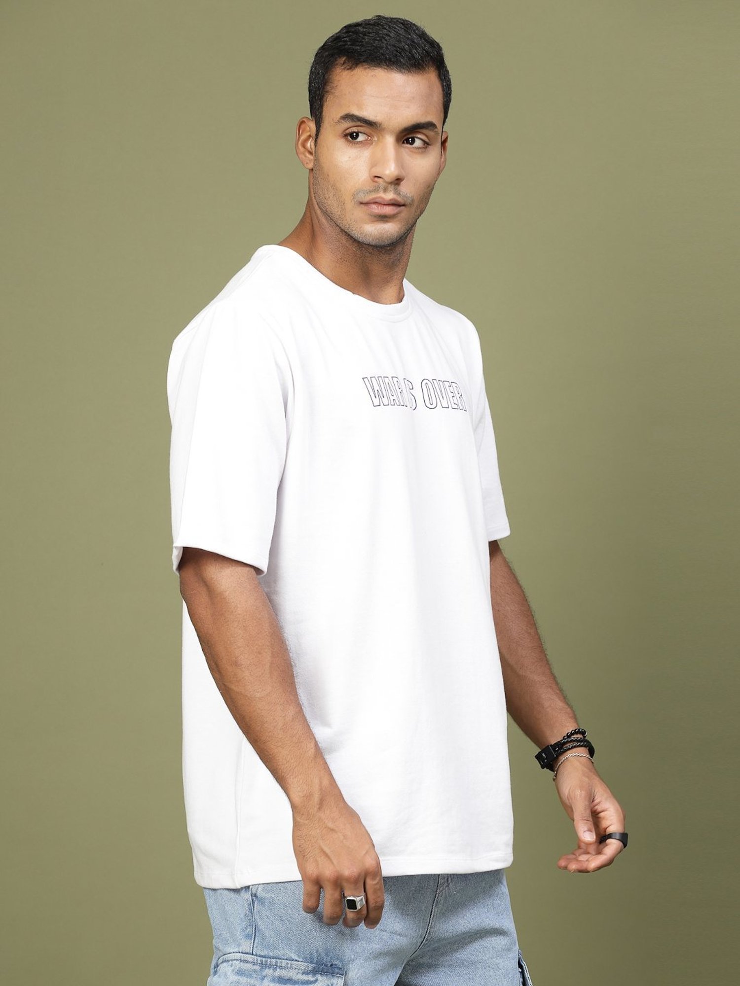 Rigo White Cotton Loose Fit Typography T-Shirt