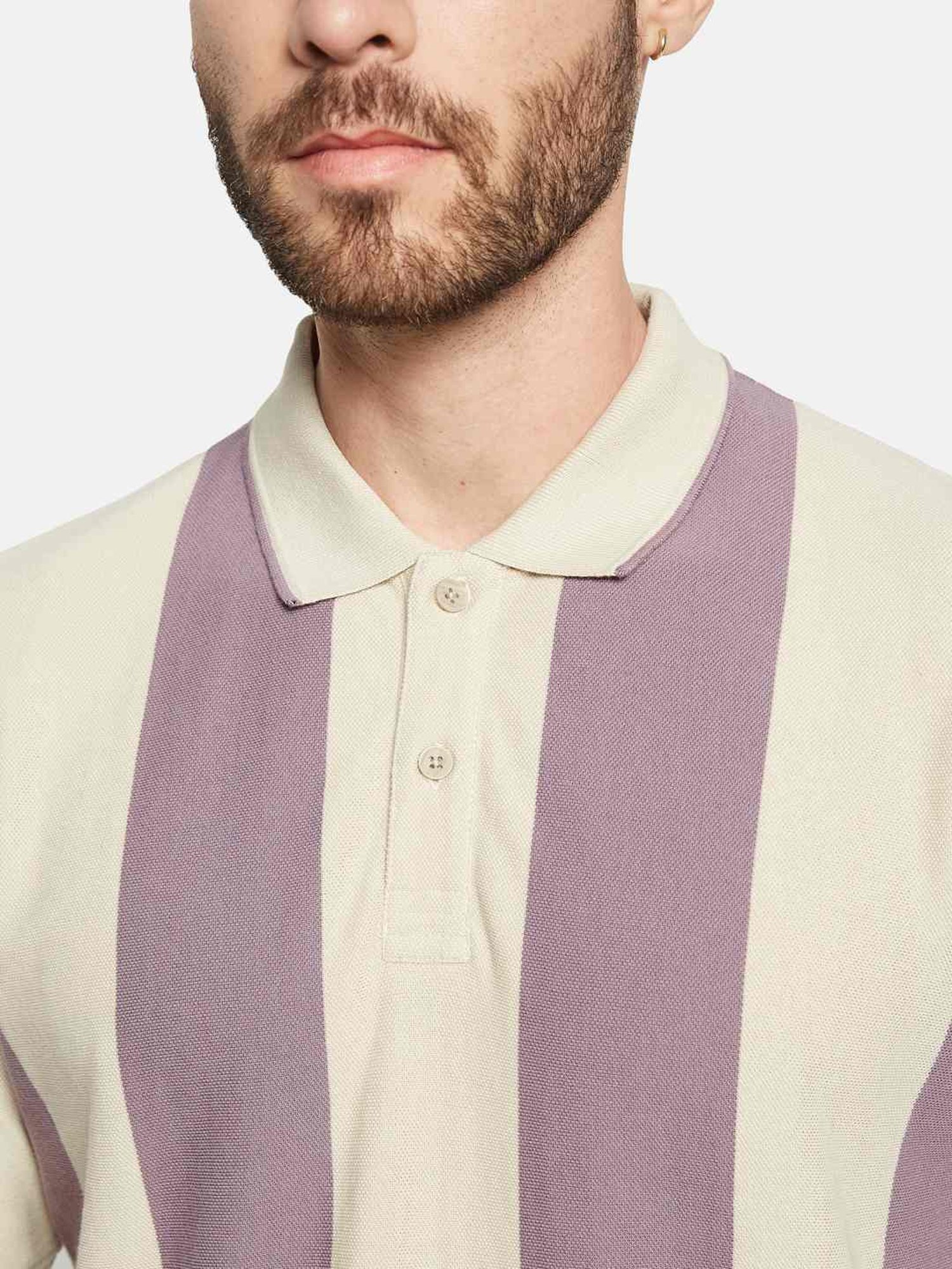 Octave Gravel Cotton Regular Fit Striped Polo T-Shirt