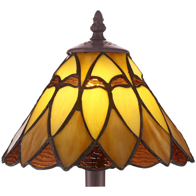 Robert Louis Tiffany Mission Accent Table Lamp 14" High LED Warm Brown Amber Art Glass Shade for Bedroom Bedside Nightstand Office