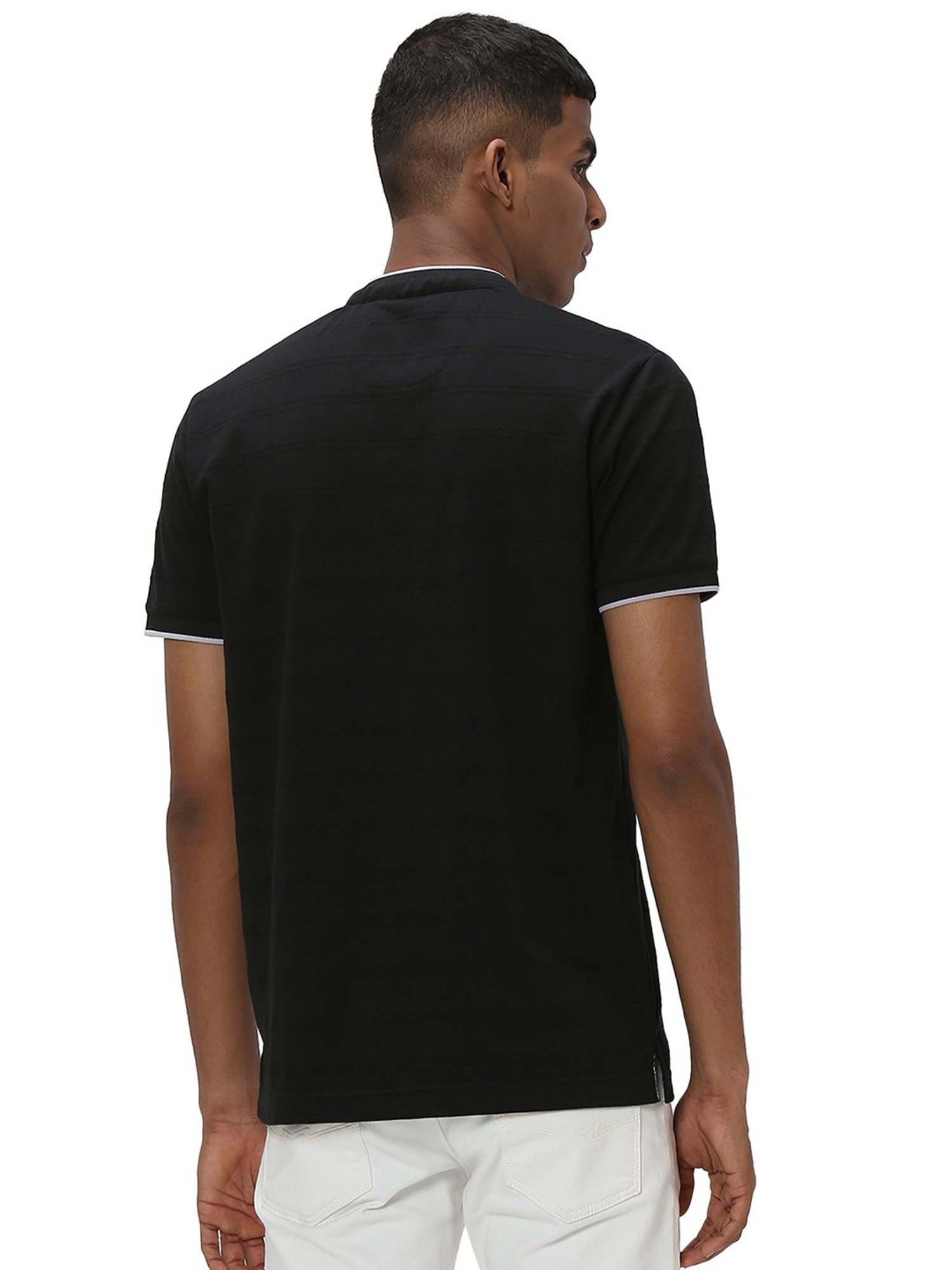 Mufti Black Slim Fit Striped T-Shirt