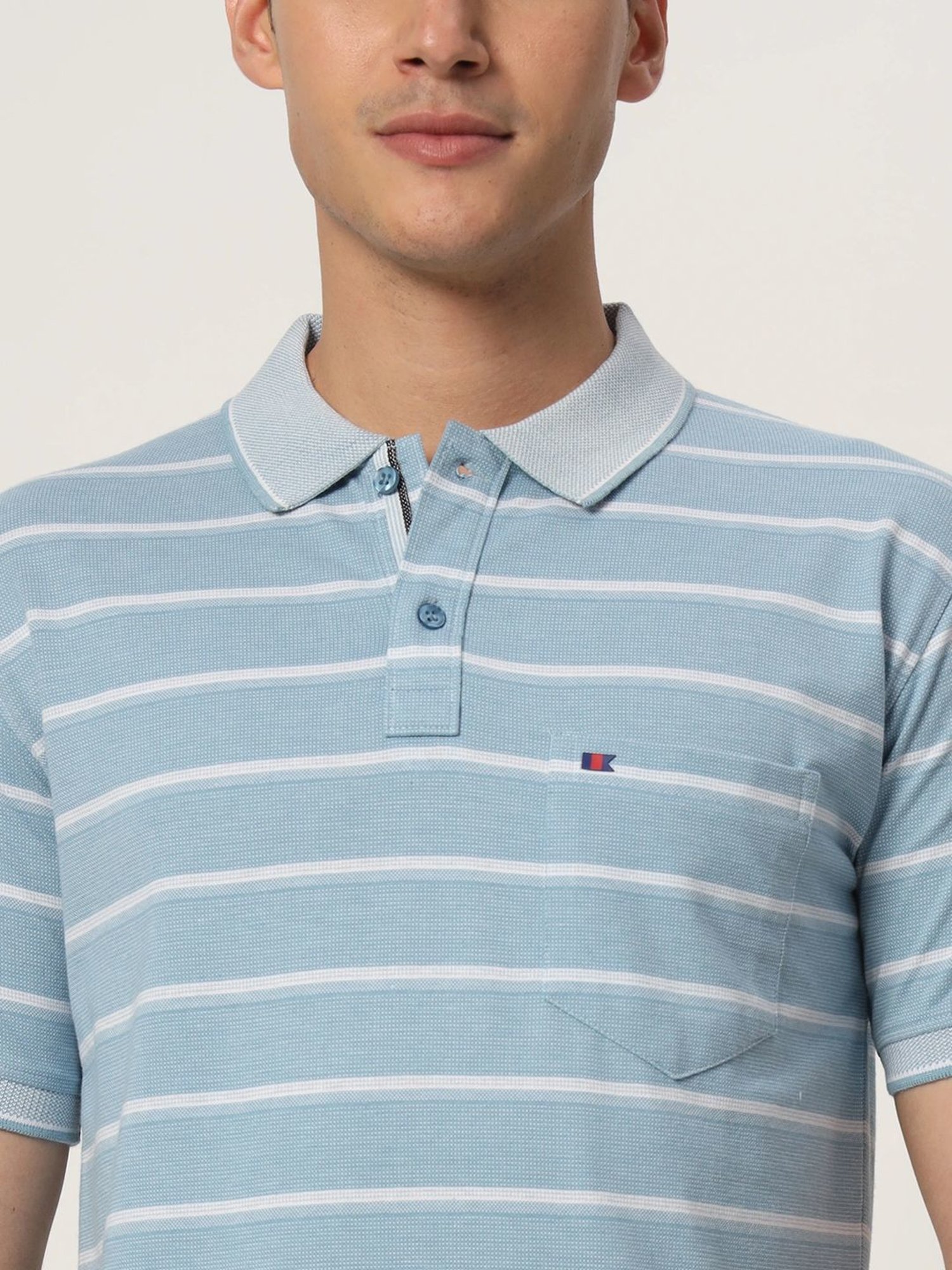 Tab91 Blue Regular Fit Striped Polo T-Shirts