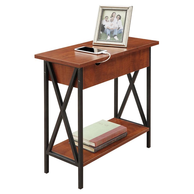 Tucson Flip Top End Table with Charging Station Black/Cherry - Breighton Home