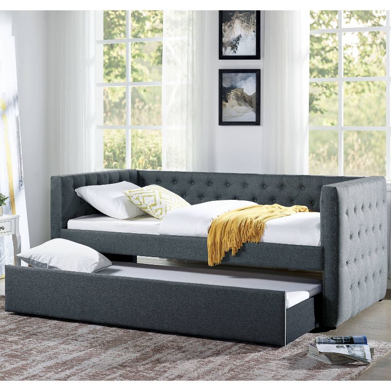 Twin Forestlawn Button Tufted Daybed with Trundle Gray - HOMES: Inside + Out