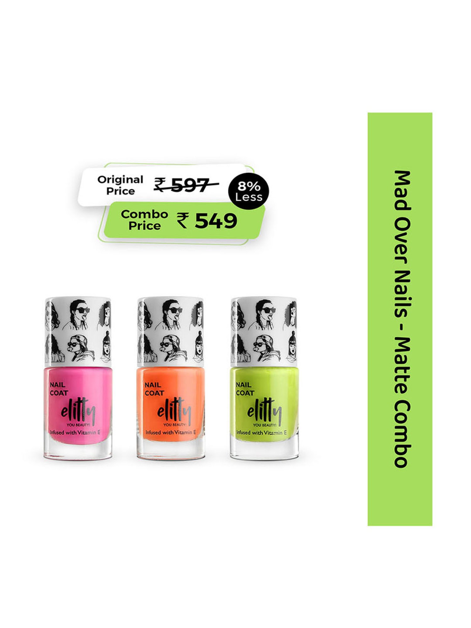 Elitty Mad Over Nails Nail Polish Matte Combo - Secret Crush, Juicy Gossip, Green Flags Only