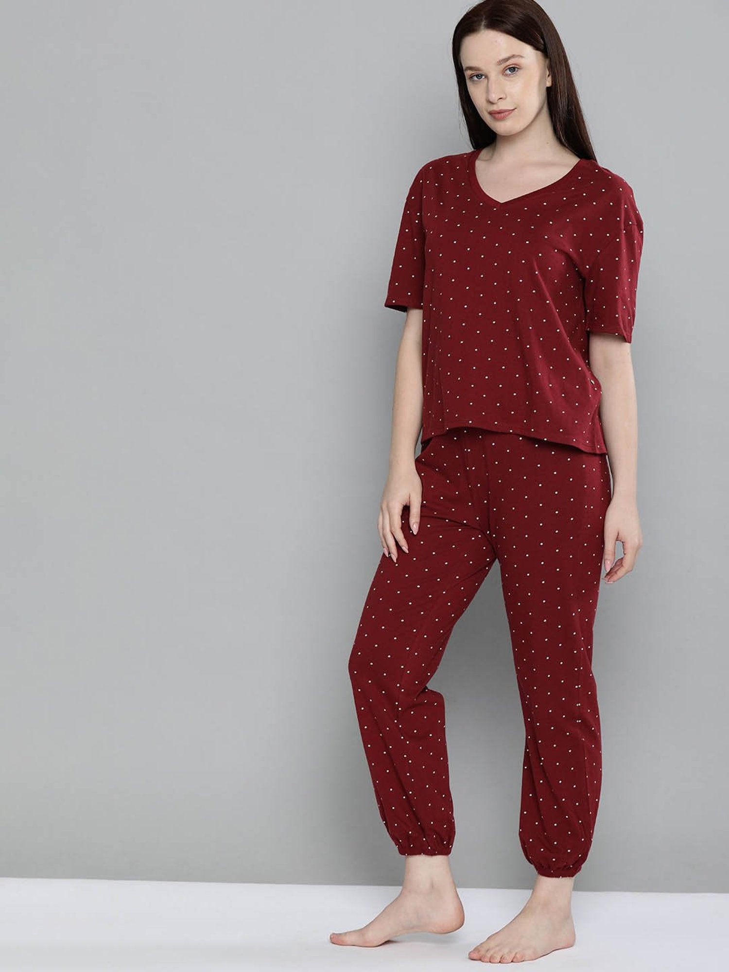 Chemistry Burgundy Polka Dot Top & Joggers Set