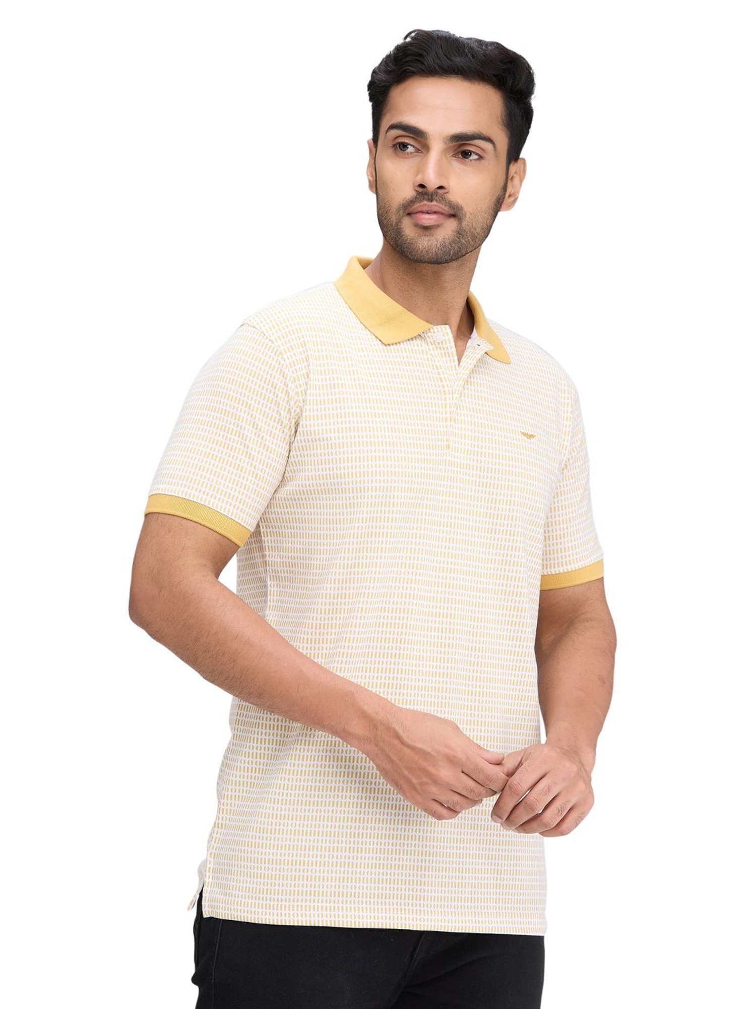 Park Avenue Yellow Slim Fit Printed Polo T-Shirt