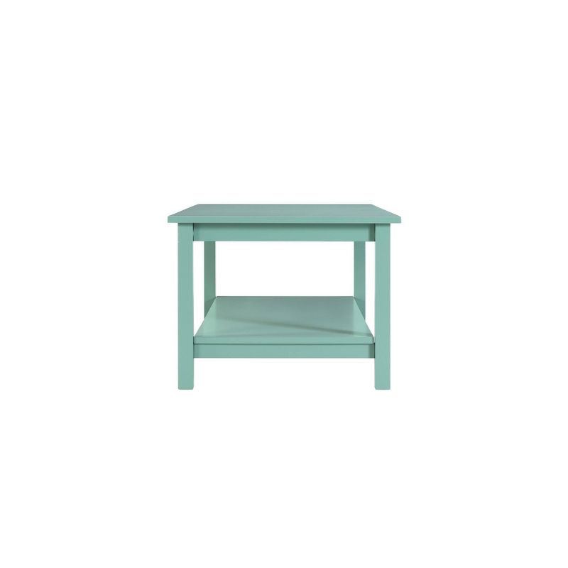 1 Open Shelf Wooden Coffee Table with Block Legs Teal Blue - Benzara