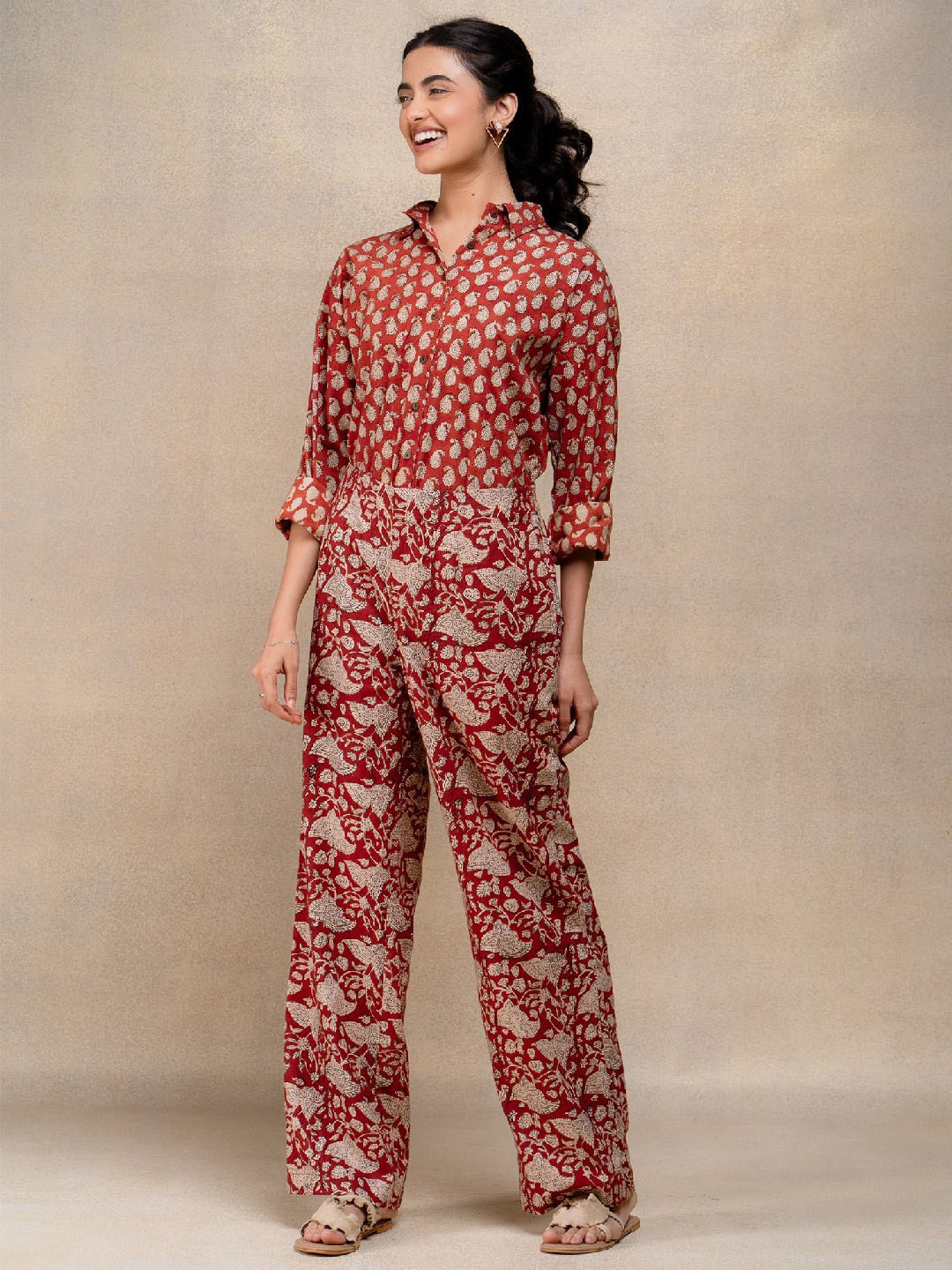 Okhai Red Printed Pure Cotton Shirt
