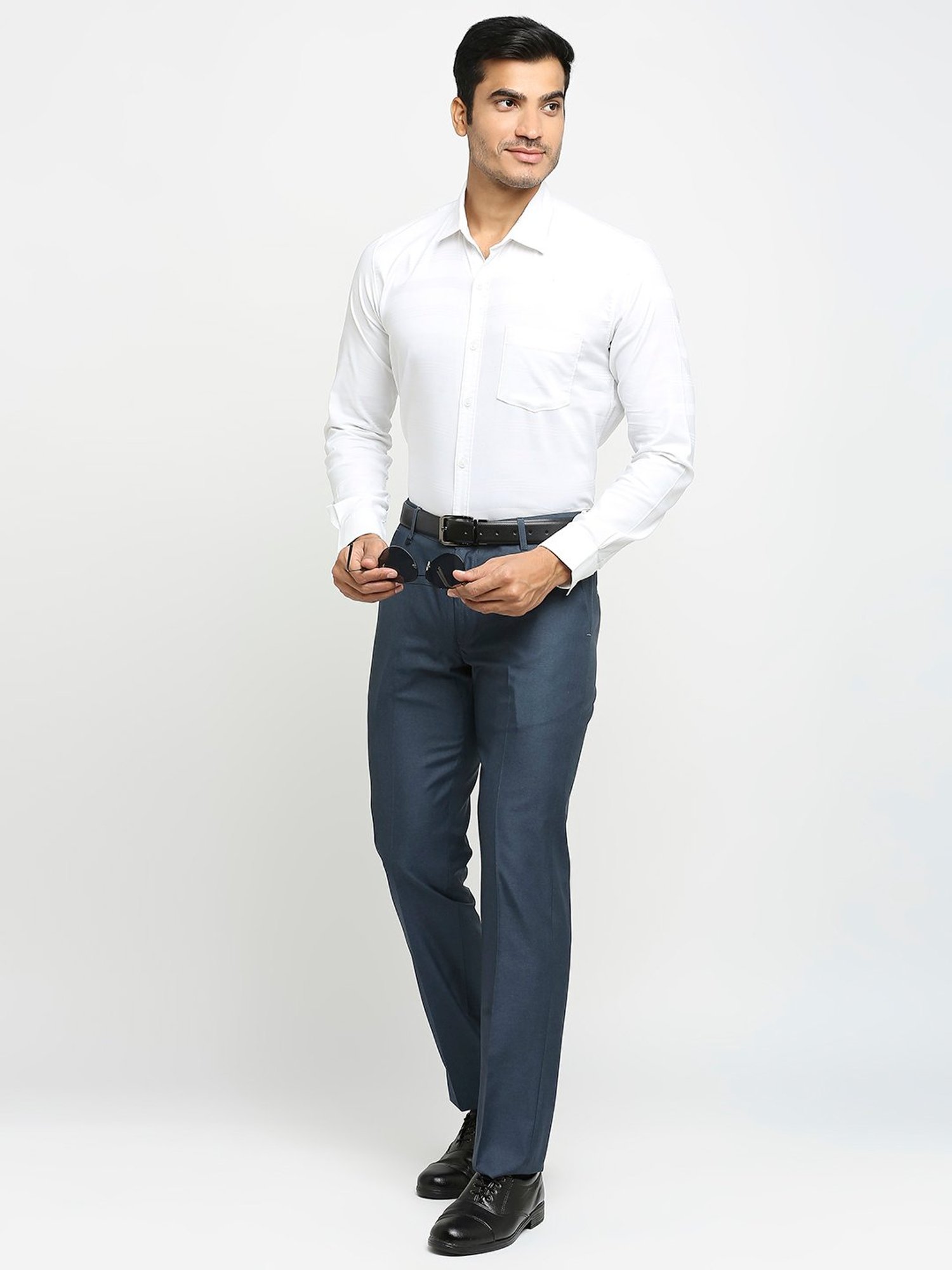 SOLEMIO Dark Turquoise Slim Fit Flat Front Trousers