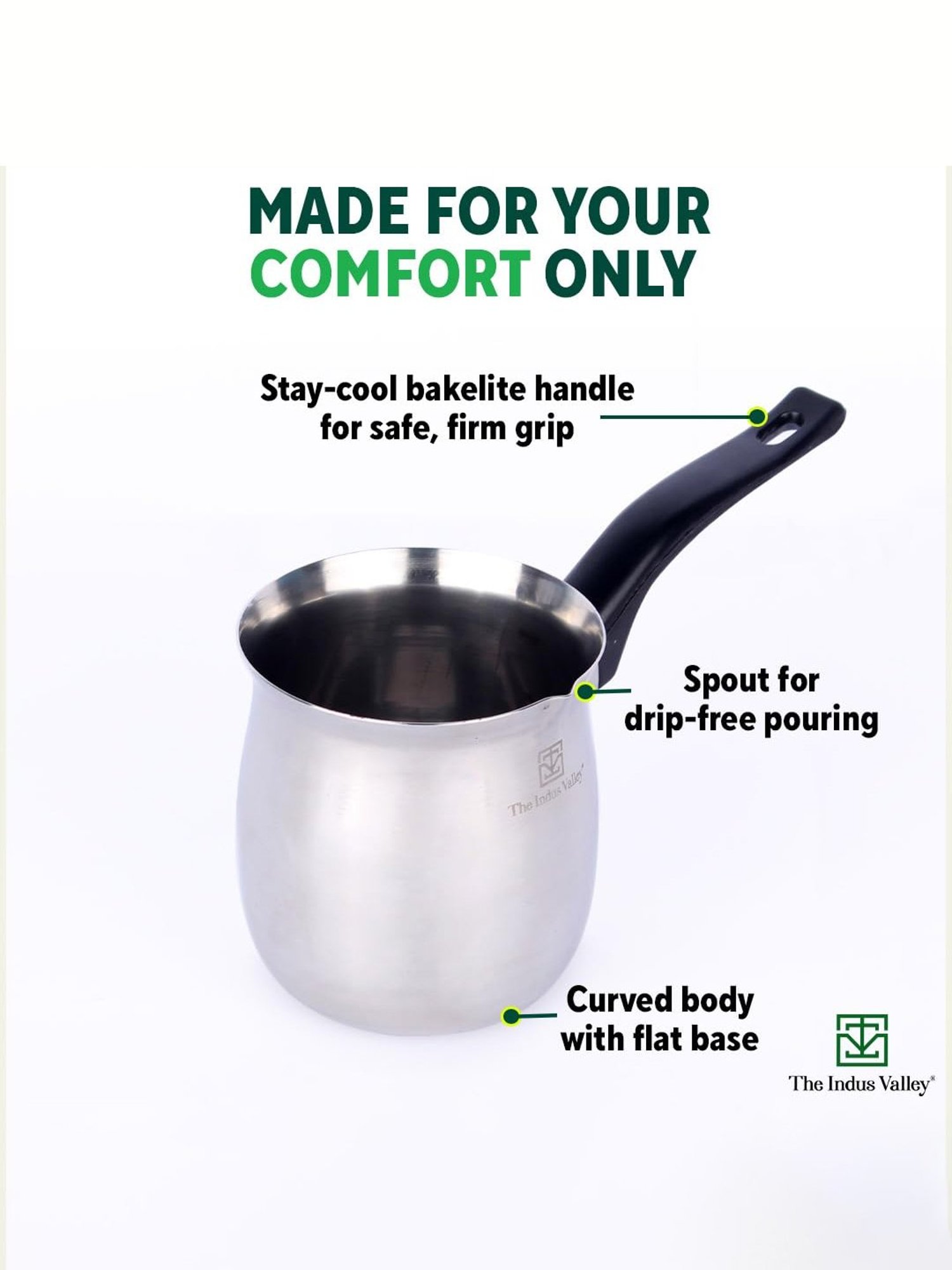 The Indus Valley Silver Stainless Steel Turkish Coffee Maker or Warmer (650 ML)