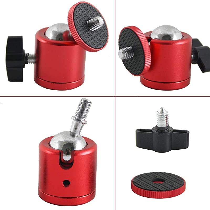 2 PCS Tripod Mini Ball Head with 14 Screw Thread Base 2 Pack Red