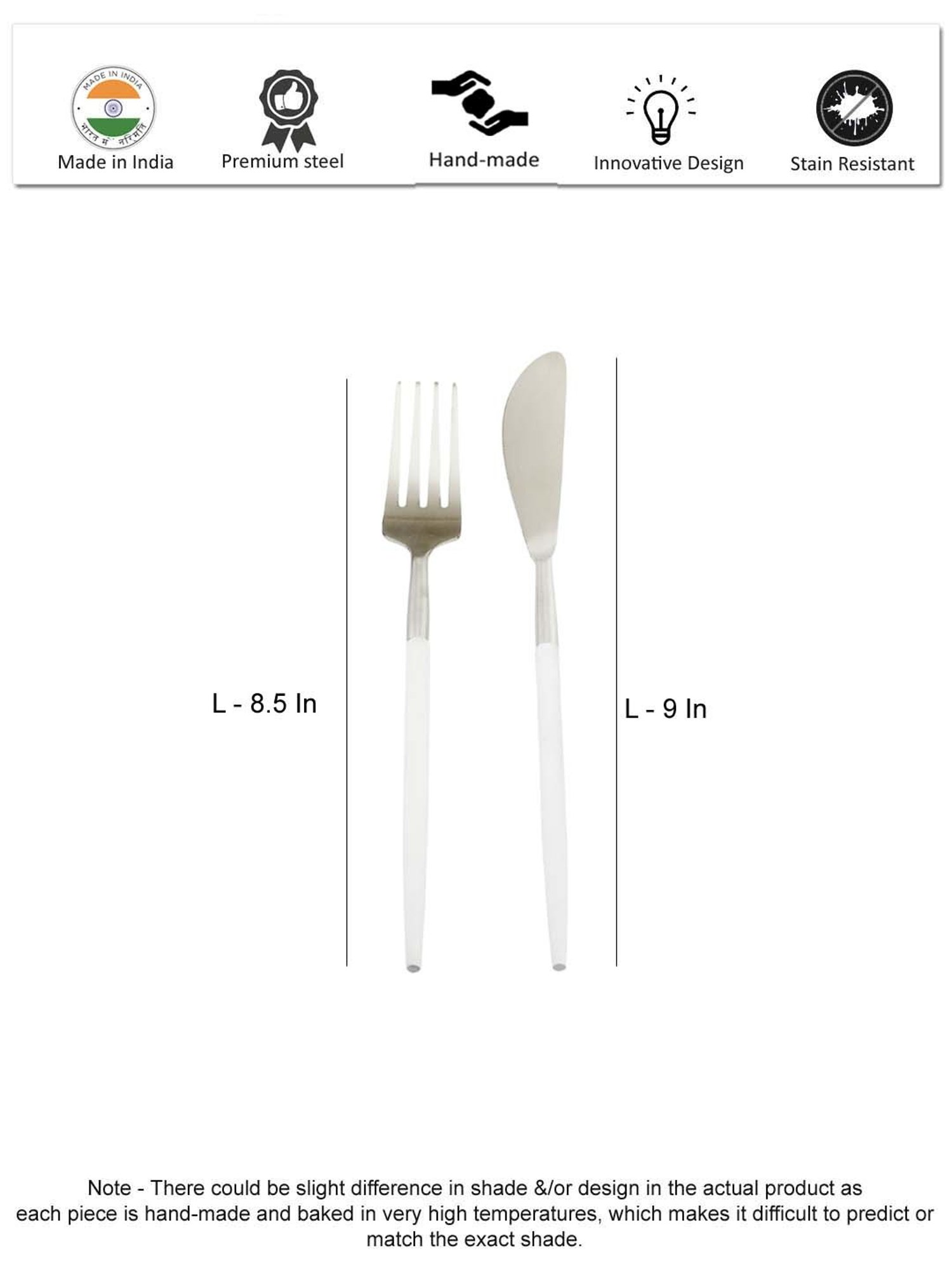 VarEesha Radiant Silver & White Stainless Steel Cutlery - Set of 4