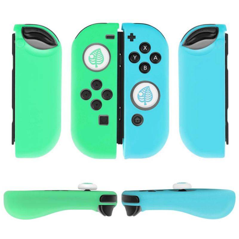 Nintendo Switch Joy-Con Grip Gel Guards with Thumb Grips Caps - Protective Case Covers Anti-Slip Lightweight Animal Crossing Design Joy Con Comfort Grip Controller Skin Accessories (1 Pair White Leaf)