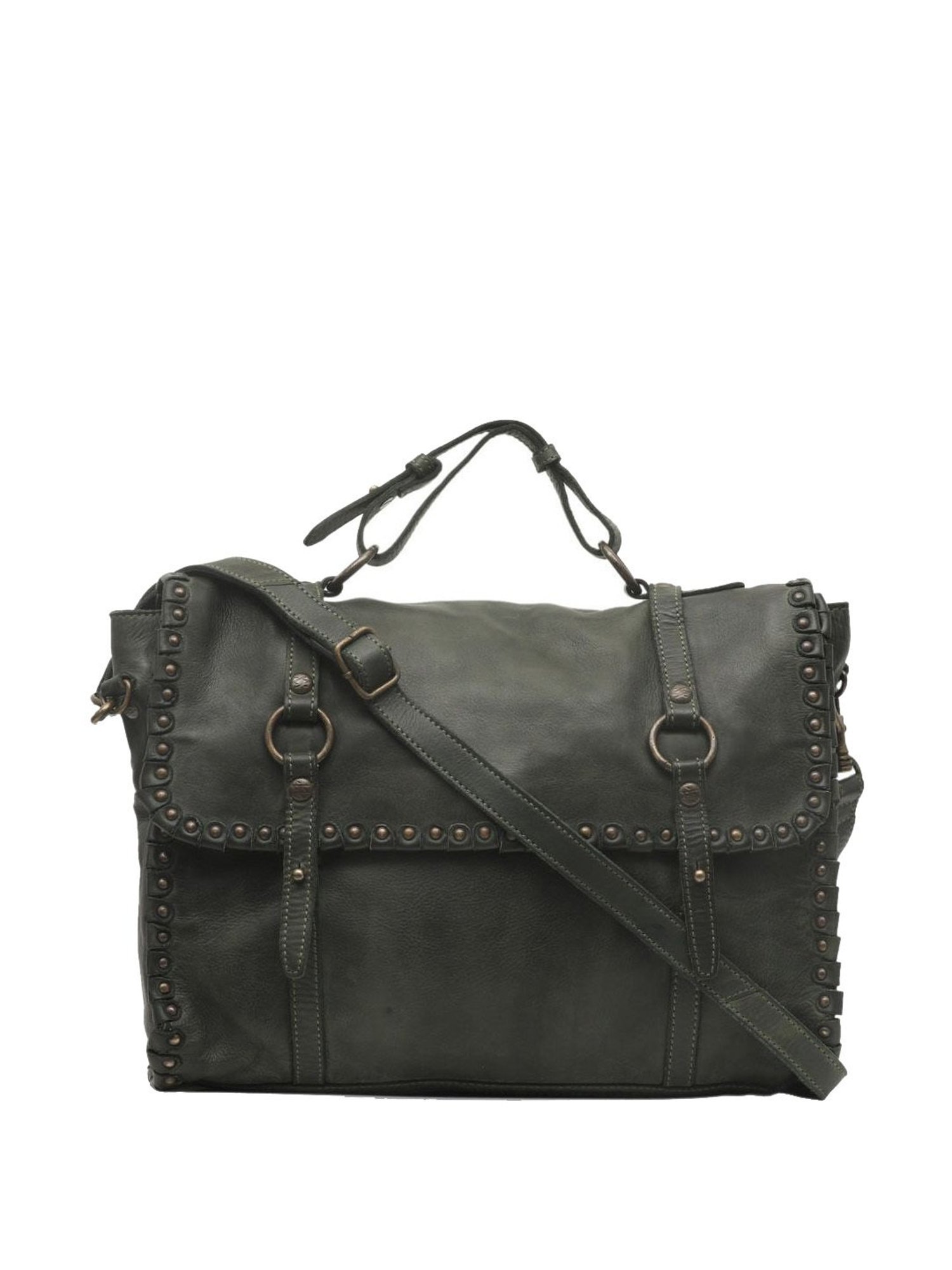 KOMPANERO Amara Green Leather Rivets Messenger Bag