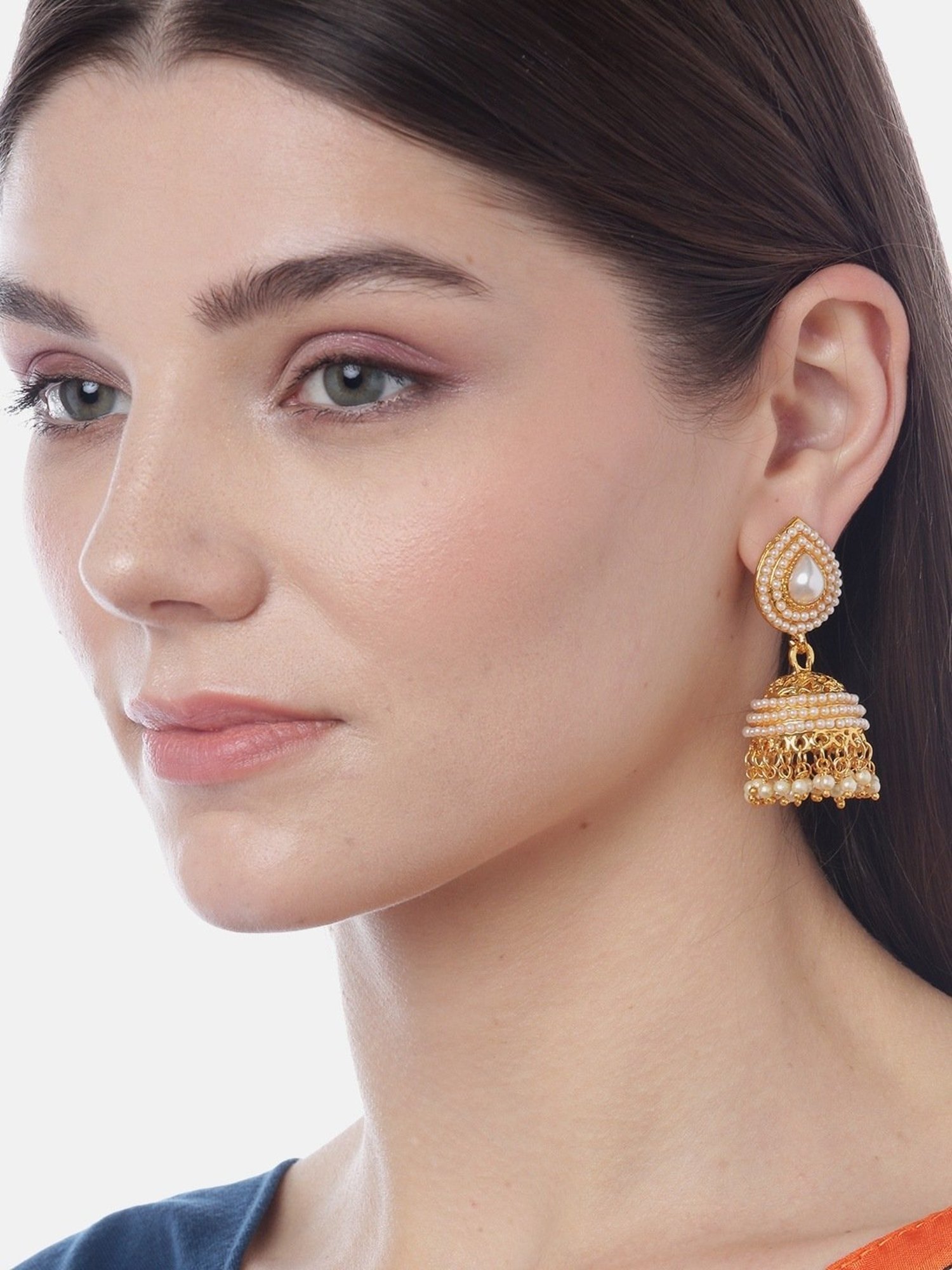 YouBella Golden White Jhumki Earrings for Women