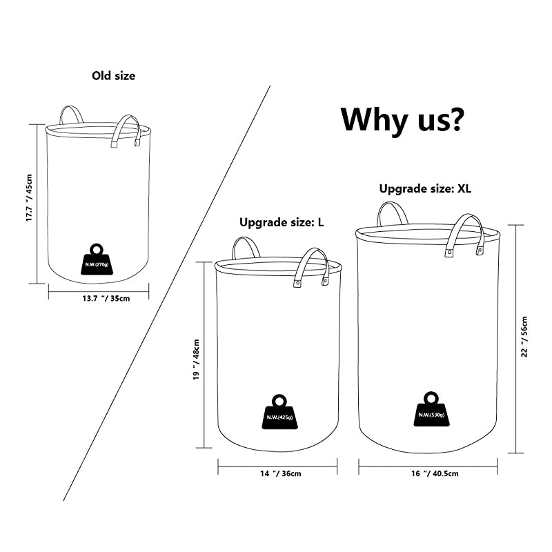 19Inches Thickened Large Laundry Basket 9 Colors with Durable Leather Handle Drawstring Waterproof Round Cotton Linen Collapsible Storage Basket Purple L