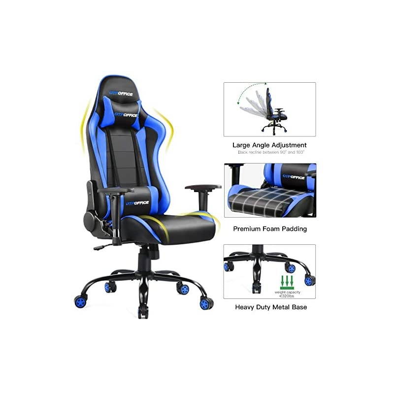 Chair Racing Style High Back Computer Chair Adjustable Recliner Leather Office Desk Chair with Headrest and Lumbar Support,Blue