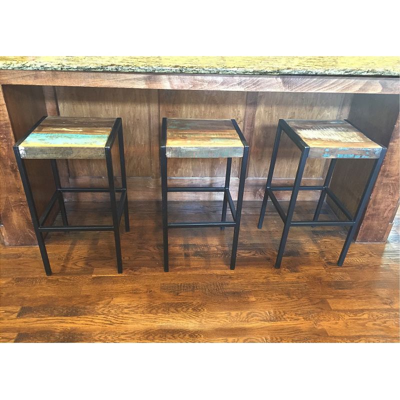 Industrial Reclaimed Wood and Iron Stool - (26H x 14W x 14D) - Natural - Timbergirl