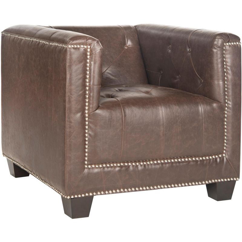Bentley Club Chair with Silver Nail Heads - Antique Brown - Safavieh