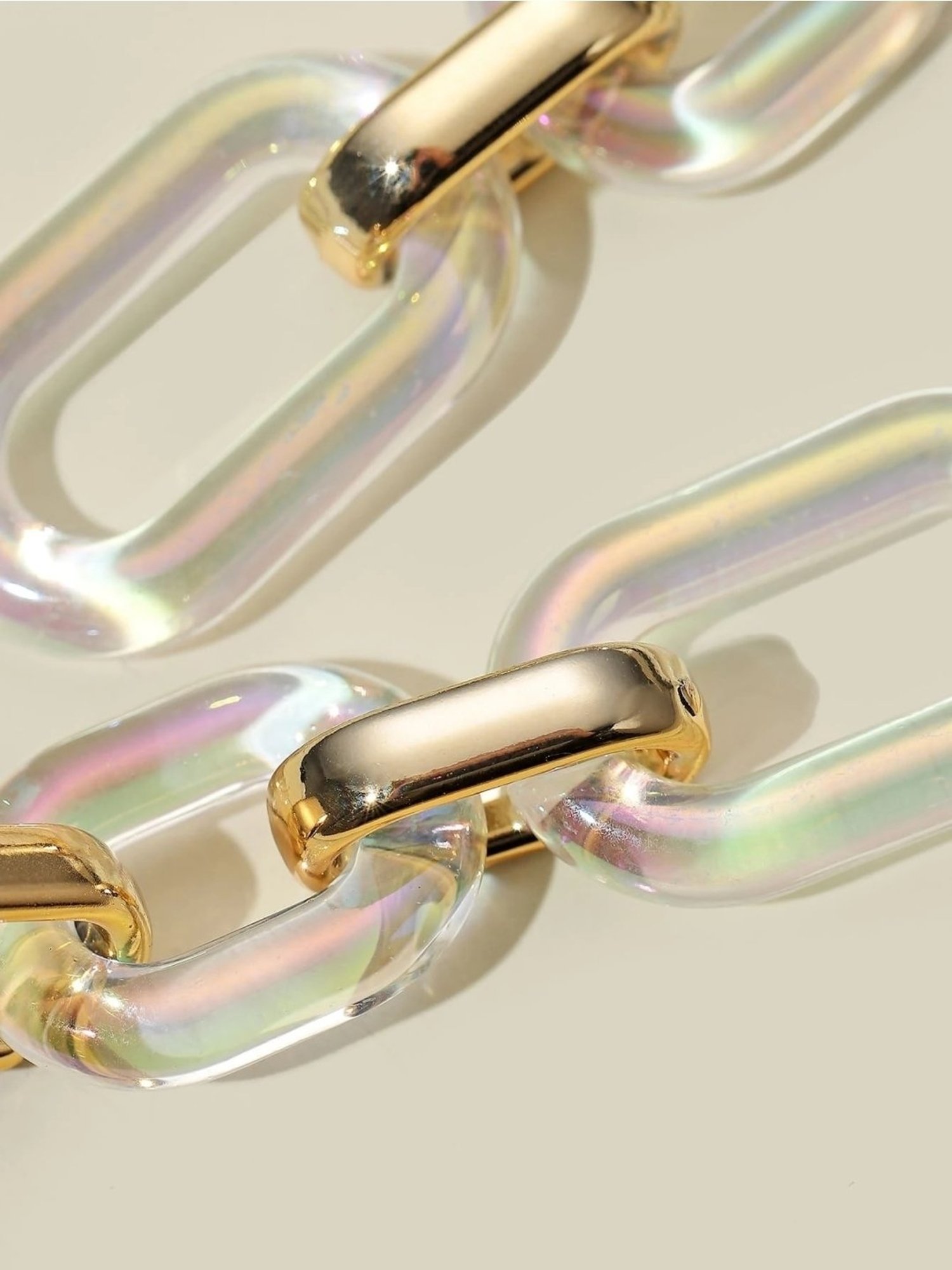 OOMPH Golden & White Rainbow Hue Link Chain Fashion Drop Earring for Women