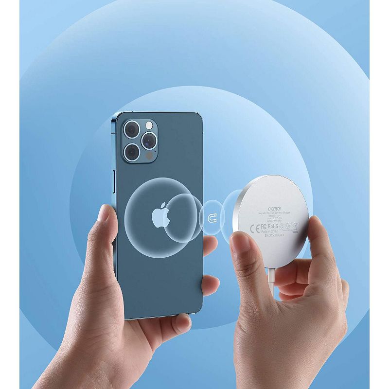 Choetech Magnetic Wireless Charger Compatible with MagS Charger Fast Wireless Charging Pad for iPhone 1212 mini12 Pro12 Pro Max AirPods Pro 2 5ft Cable - T517F-Silver White