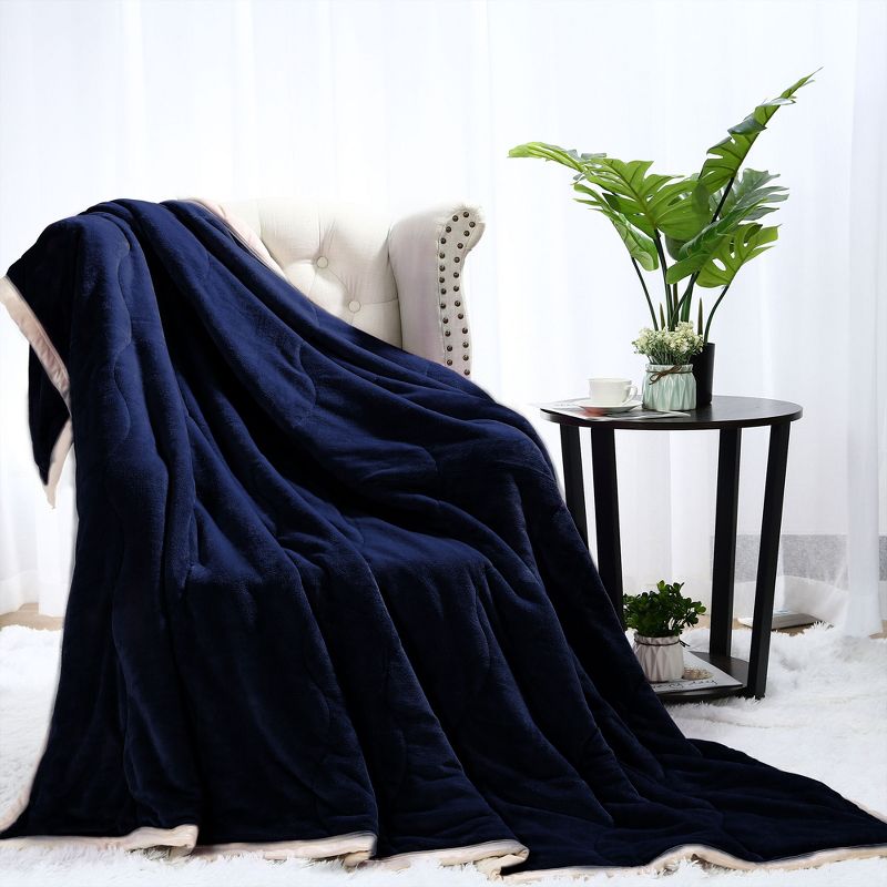 1 Pc Queen Faux Fur Lambswool Reversible Plaid Pattern Bed Blankets Purple  - PiccoCasa