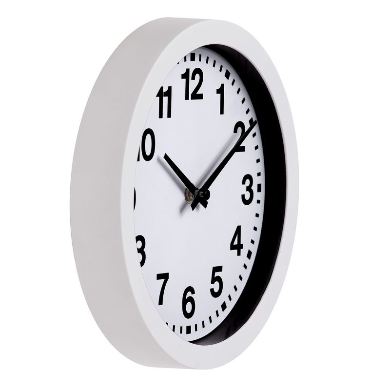 9" Round White Wall with Bold Numbers Wall Clock White - Patton Wall Decor