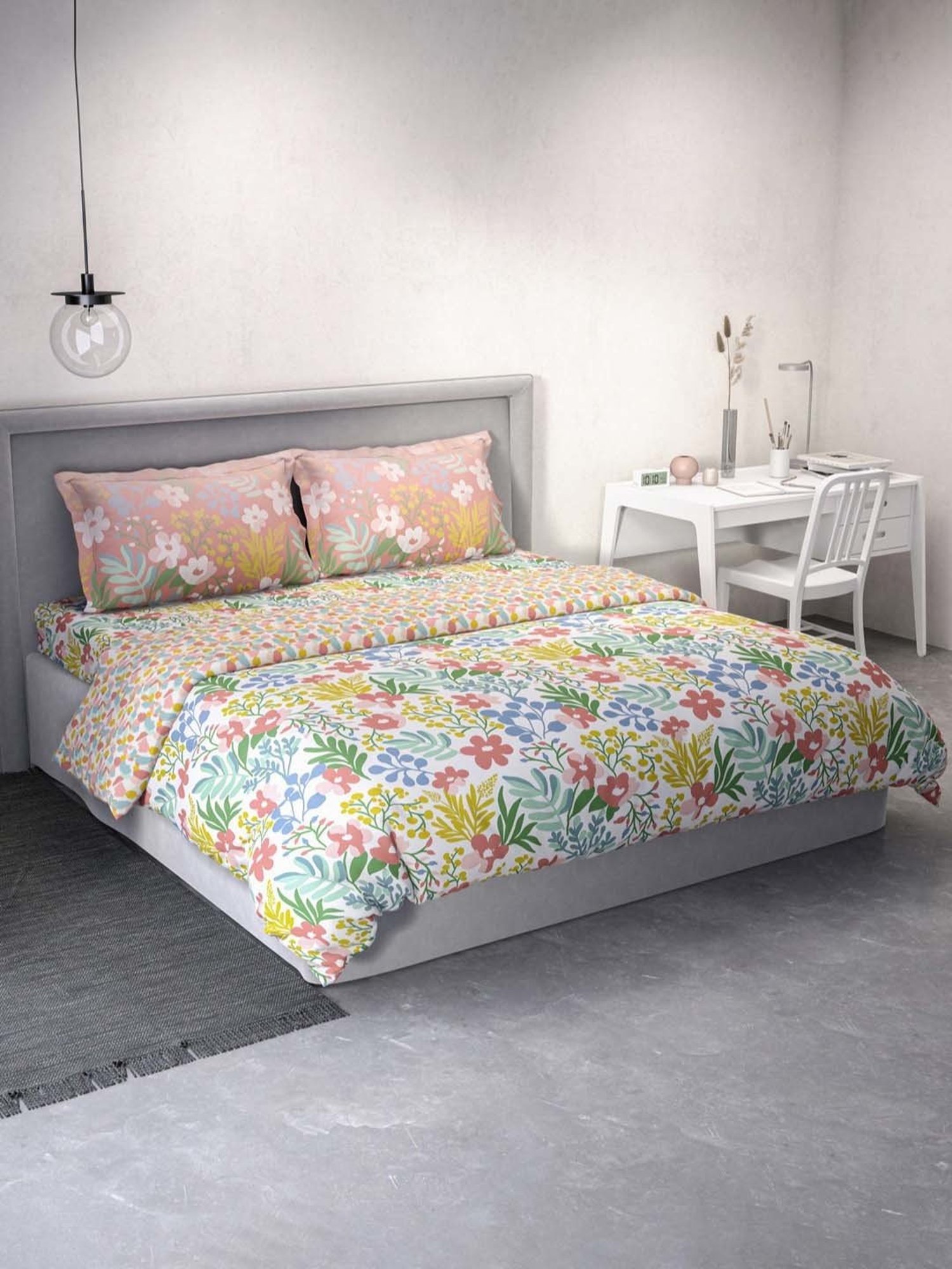 Maspar Blue Cotton 200 TC Reversible Duvet Cover Set