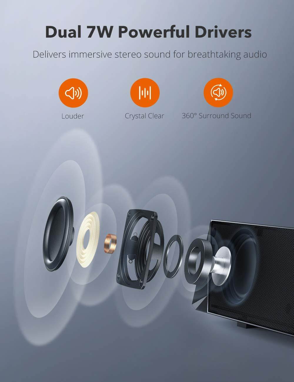 TaoTronics Gaming Computer Speaker, Dual Powerful 7W Drivers PC Soundbar, Colorful RGB Light, Wireless Bluetooth 5.0 or 3.5mm Aux-in Connection, Stereo Audio Computer Sound Bar for Desktop