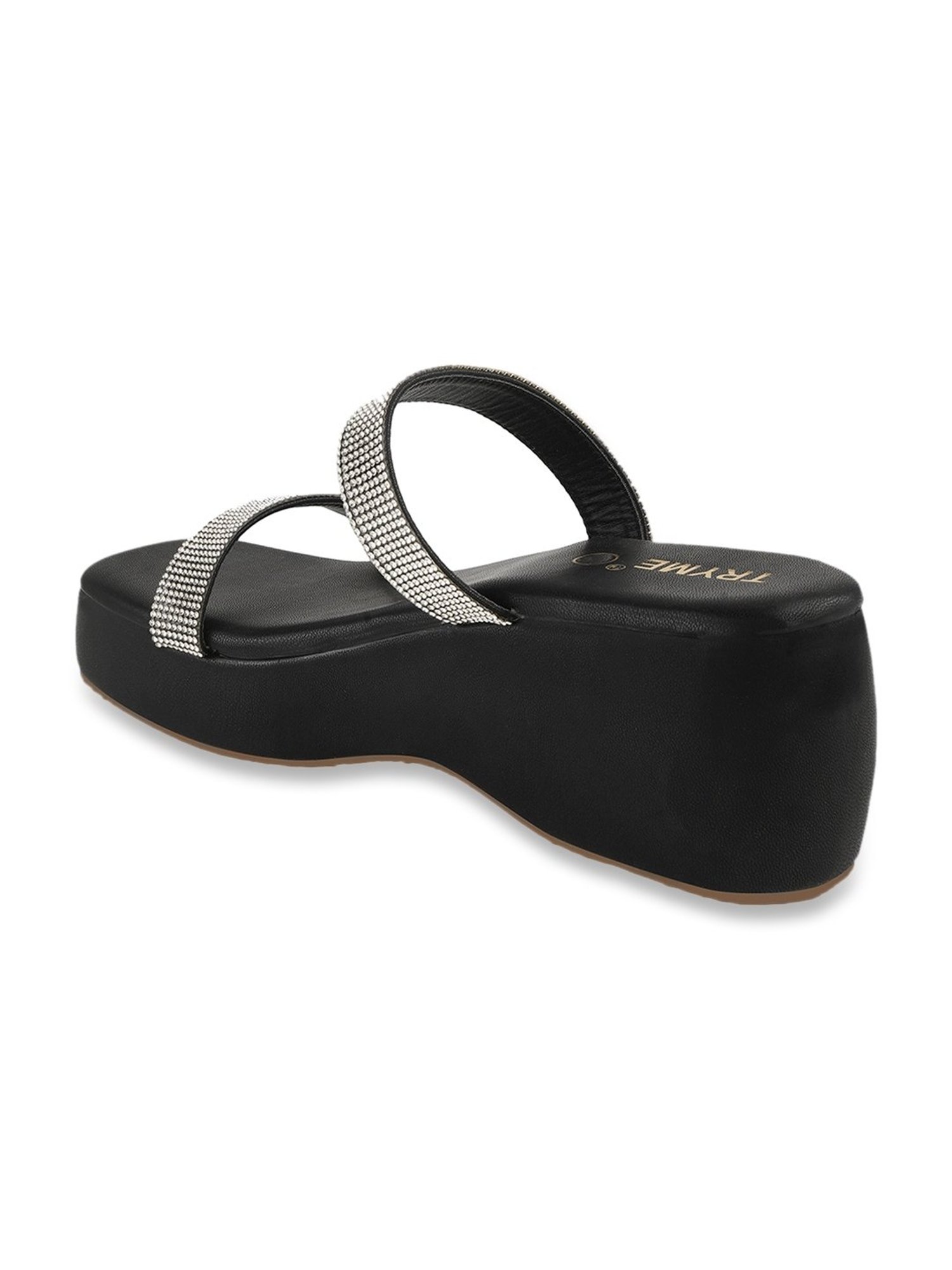 The White Pole Women's Black Casual Sandals