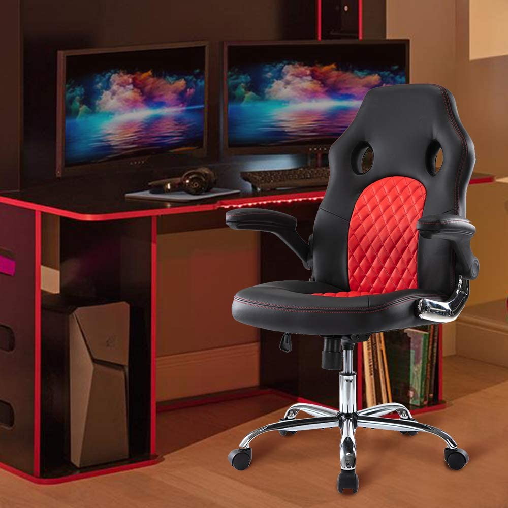 SMUGDESK Office Chair, Gaming Chair Leather, Computer Desk Chair Task Swivel Executive Chairs High Back with Padded Seat Armrests and Rolling Casters (Black)