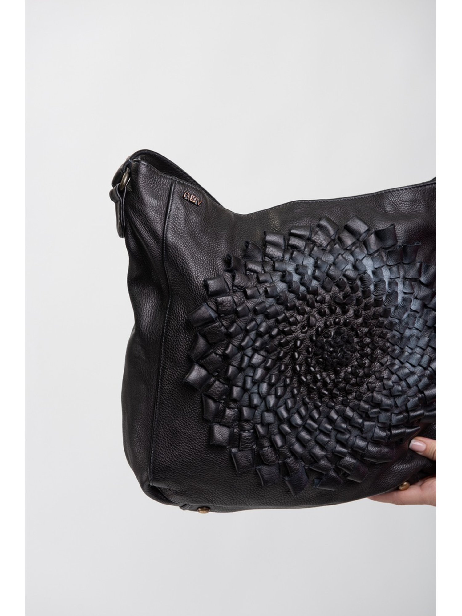 Art N Vintage Mandala Black Leather Textured Medium Shoulder Handbag