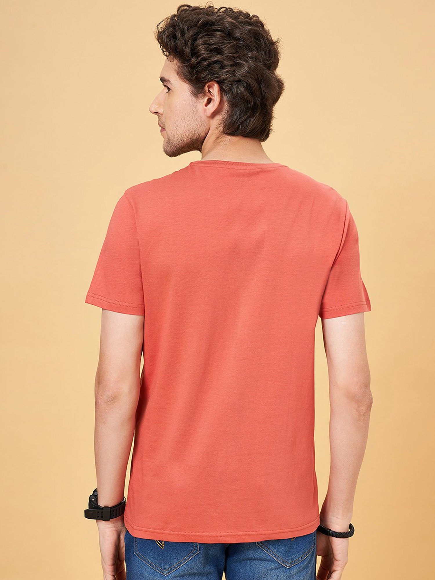 People by Pantaloons Coral Slim Fit Printed Crew T-Shirt