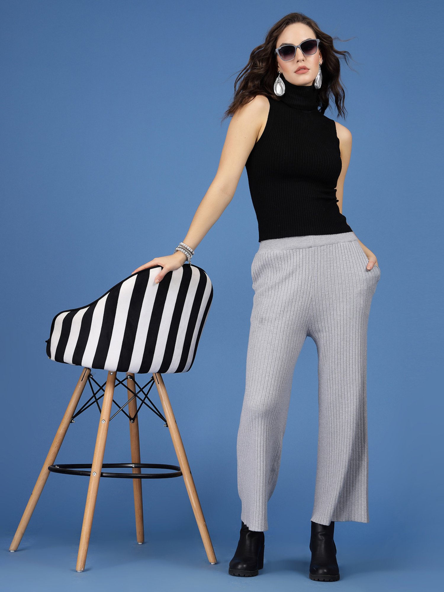 Mafadeny Light Grey Regular Fit Mid Rise Palazzos