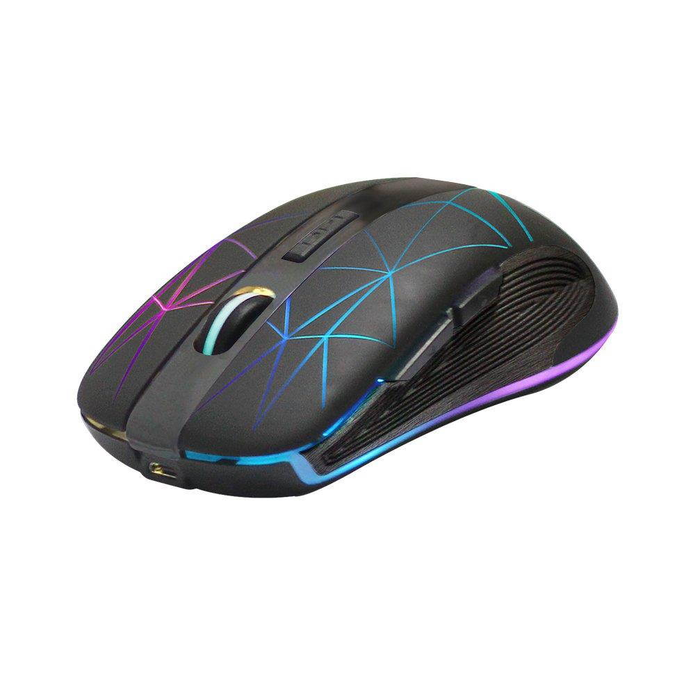 Rii RM200 Wireless Mouse,2.4G Wireless Mouse 5 Buttons Rechargeable Mobile Optical Mouse with USB Nano Receiver,3 Adjustable DPI Levels,Colorful LED Lights for Notebook,PC,Computer-Black