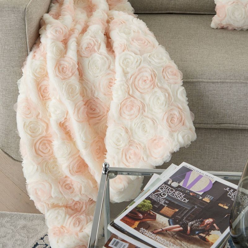 50"x60" Fur Chiffon Roses Faux Fur Throw Blanket Ivory - Mina Victory